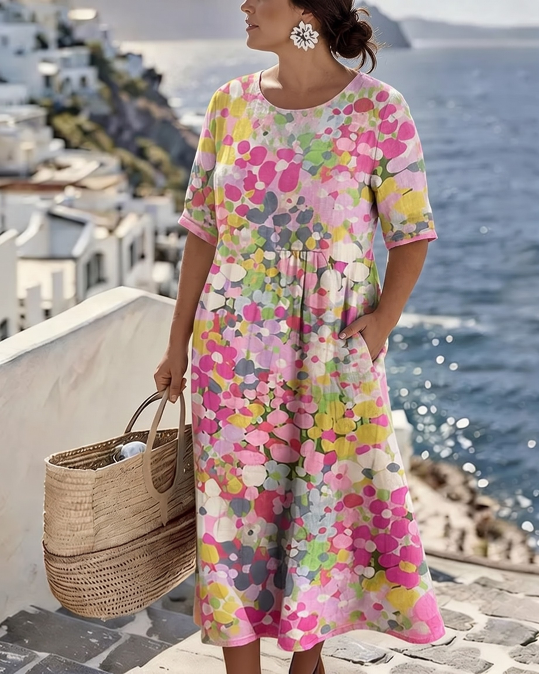 Natalia - Elegancka Kwiatowa Sukienka Midi Na Lato