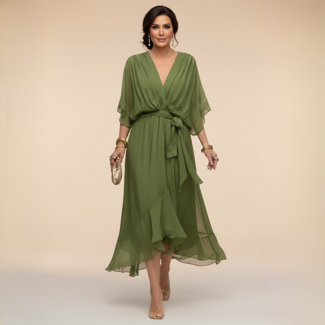 Mariola - Elegancka Sukienka Maxi z Dekoltem w Kształcie V
