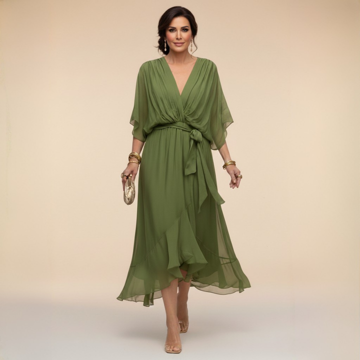 Mariola - Elegancka Sukienka Maxi z Dekoltem w Kształcie V