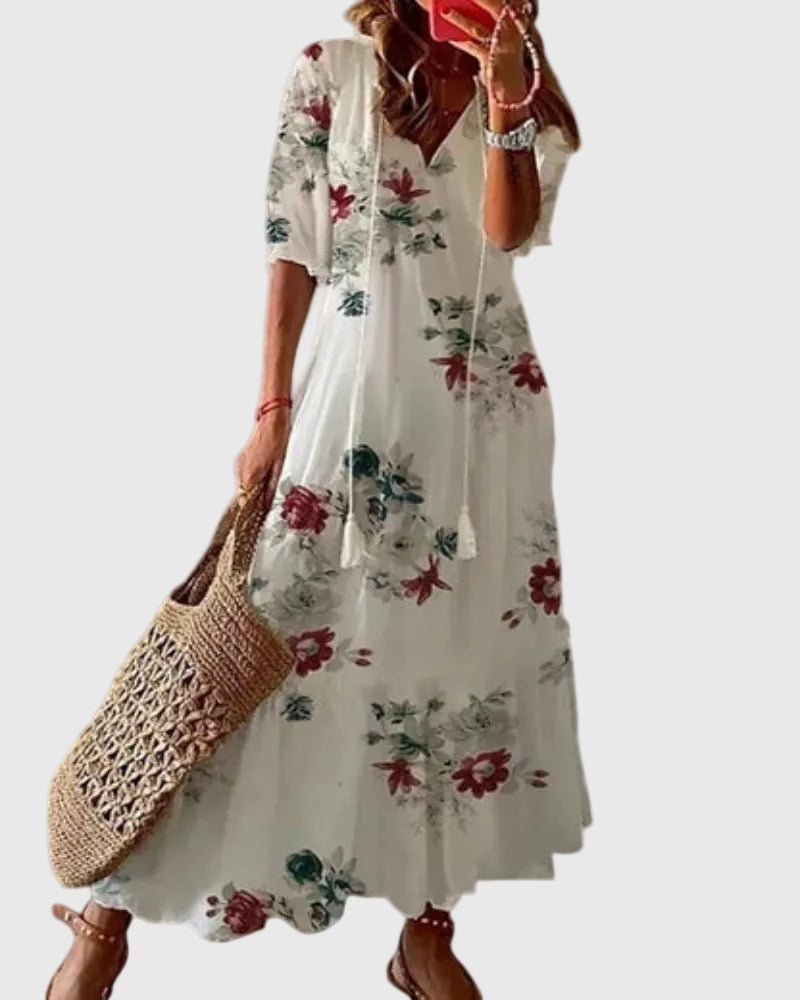 Sabina - Boho Vintage Letnia Sukienka Maxi