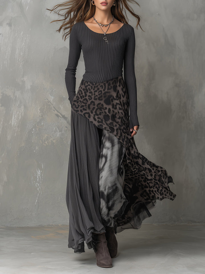 Martina - Długa sukienka w stylu boho z leopardzim wzorem