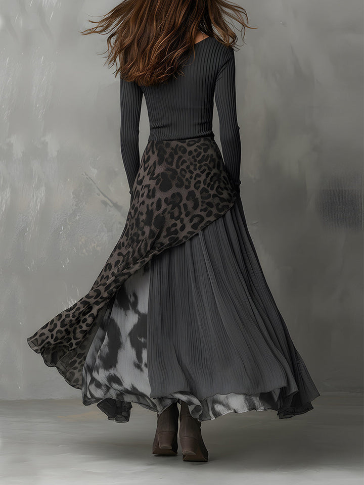 Martina - Długa sukienka w stylu boho z leopardzim wzorem