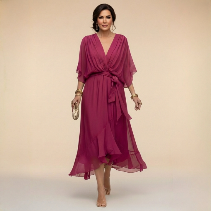 Mariola - Elegancka Sukienka Maxi z Dekoltem w Kształcie V