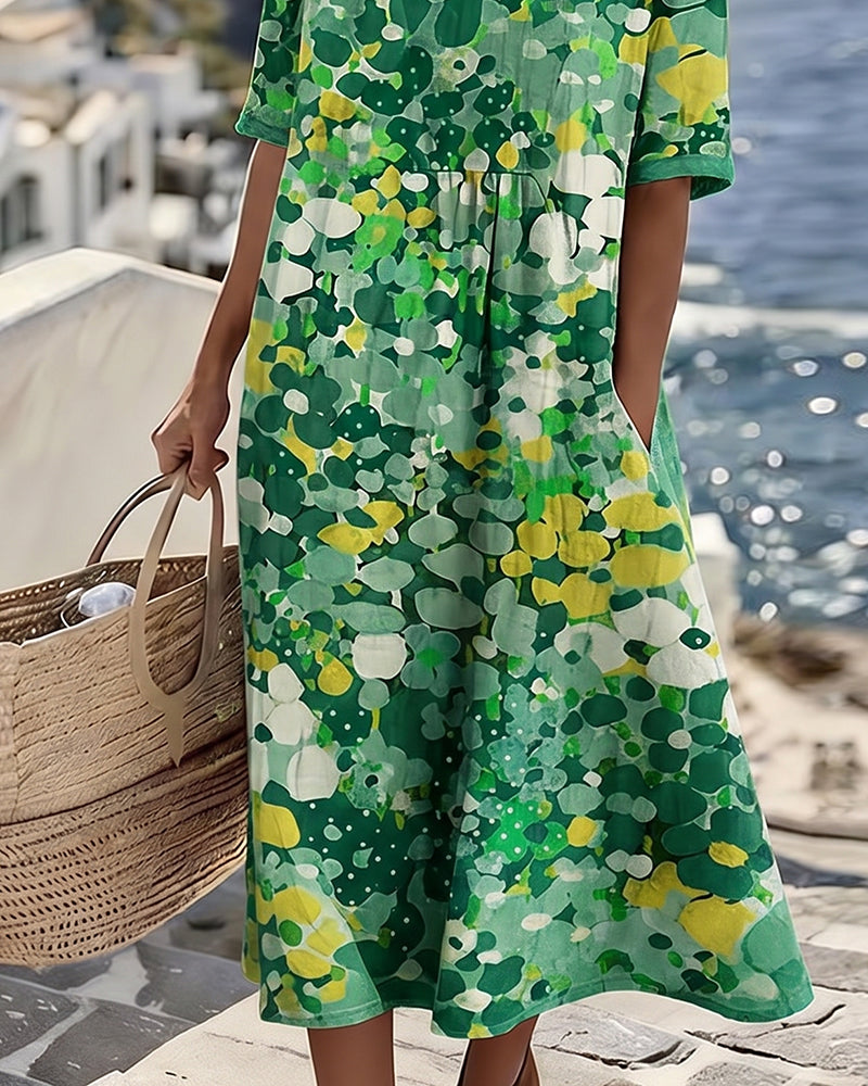 Natalia - Elegancka Kwiatowa Sukienka Midi Na Lato