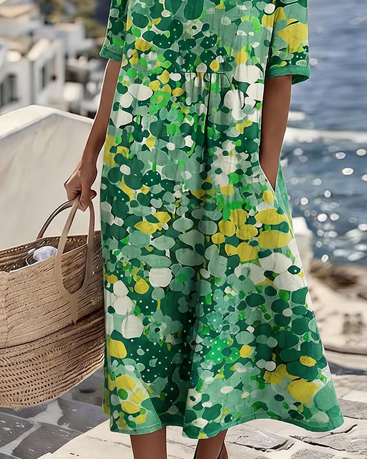 Natalia - Elegancka Kwiatowa Sukienka Midi Na Lato