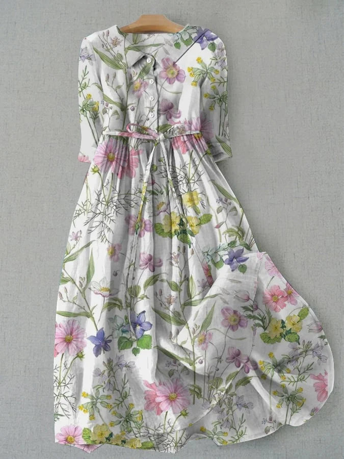 BLOSSOM - Letnia sukienka w kwiaty A-Line z sznurkami w talii