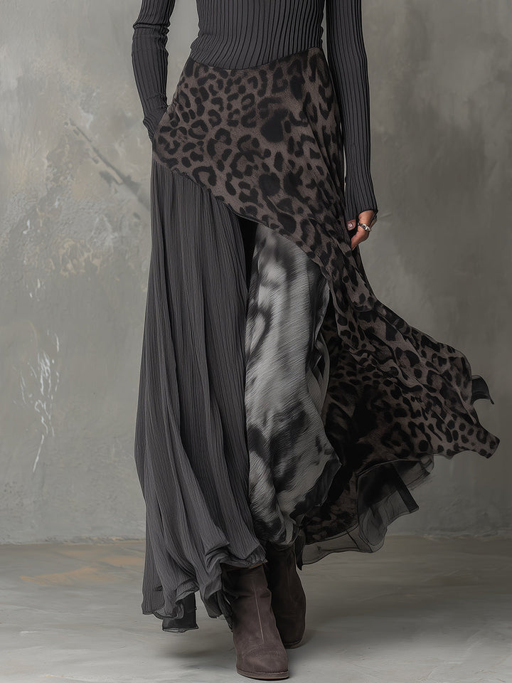Martina - Długa sukienka w stylu boho z leopardzim wzorem