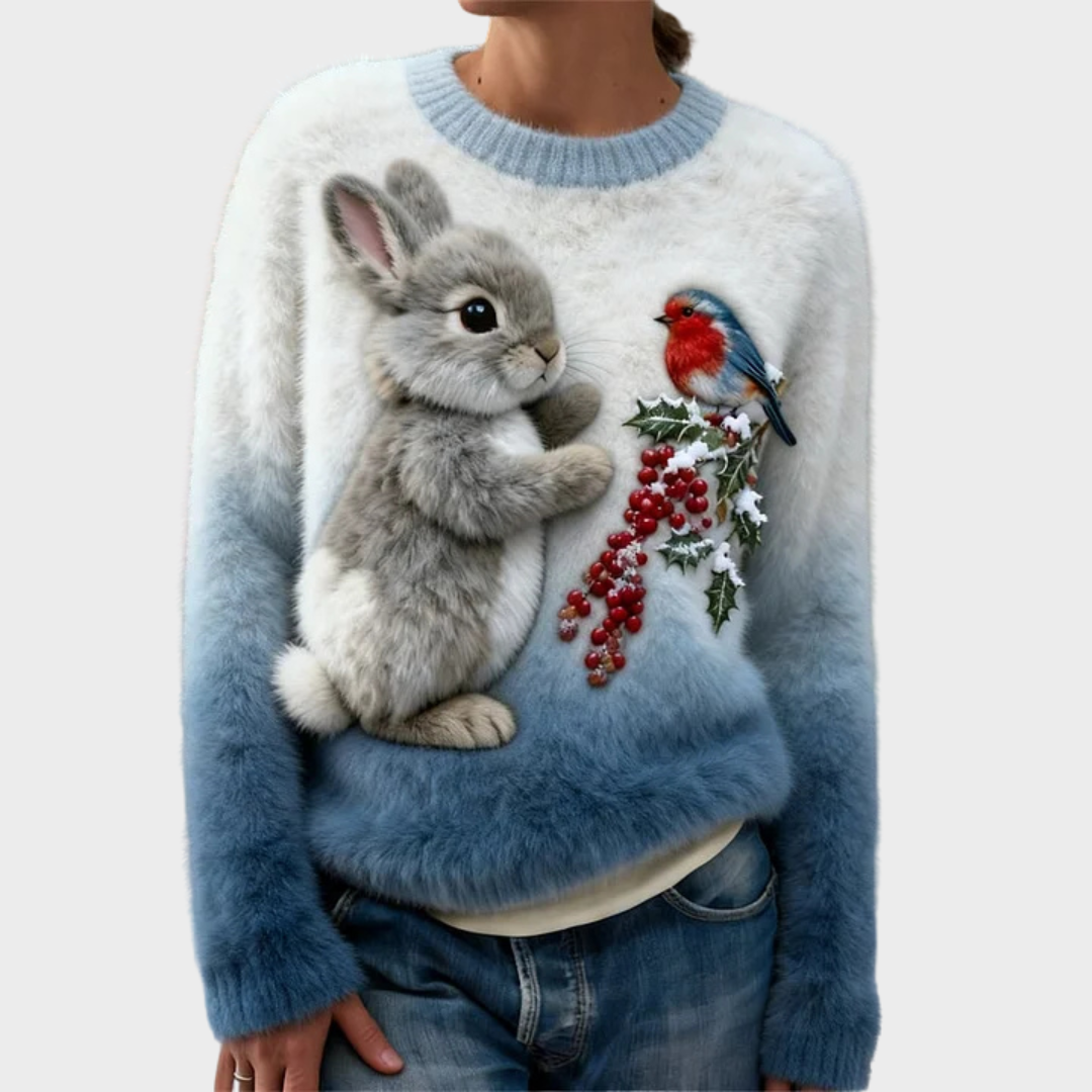 Nalina – Pluszowy świąteczny sweter z króliczkiem