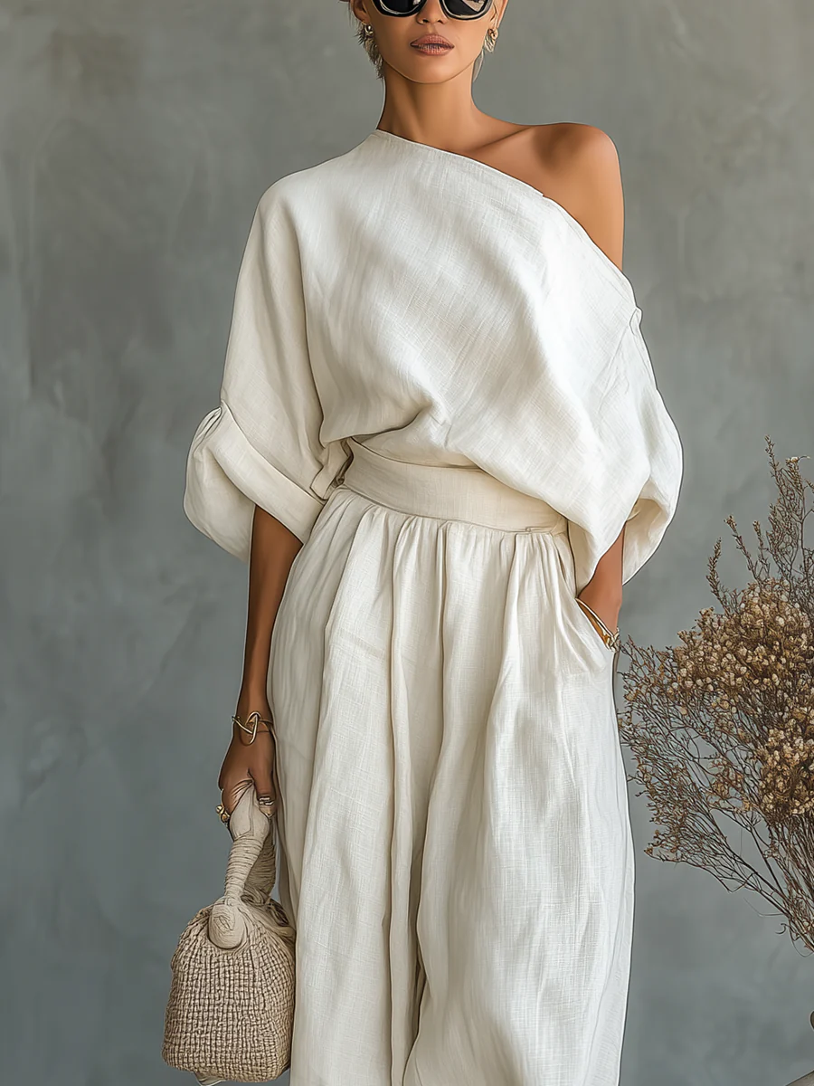 Stanisława - Dwuczęściowy zestaw z dekoltem typu off-the-shoulder