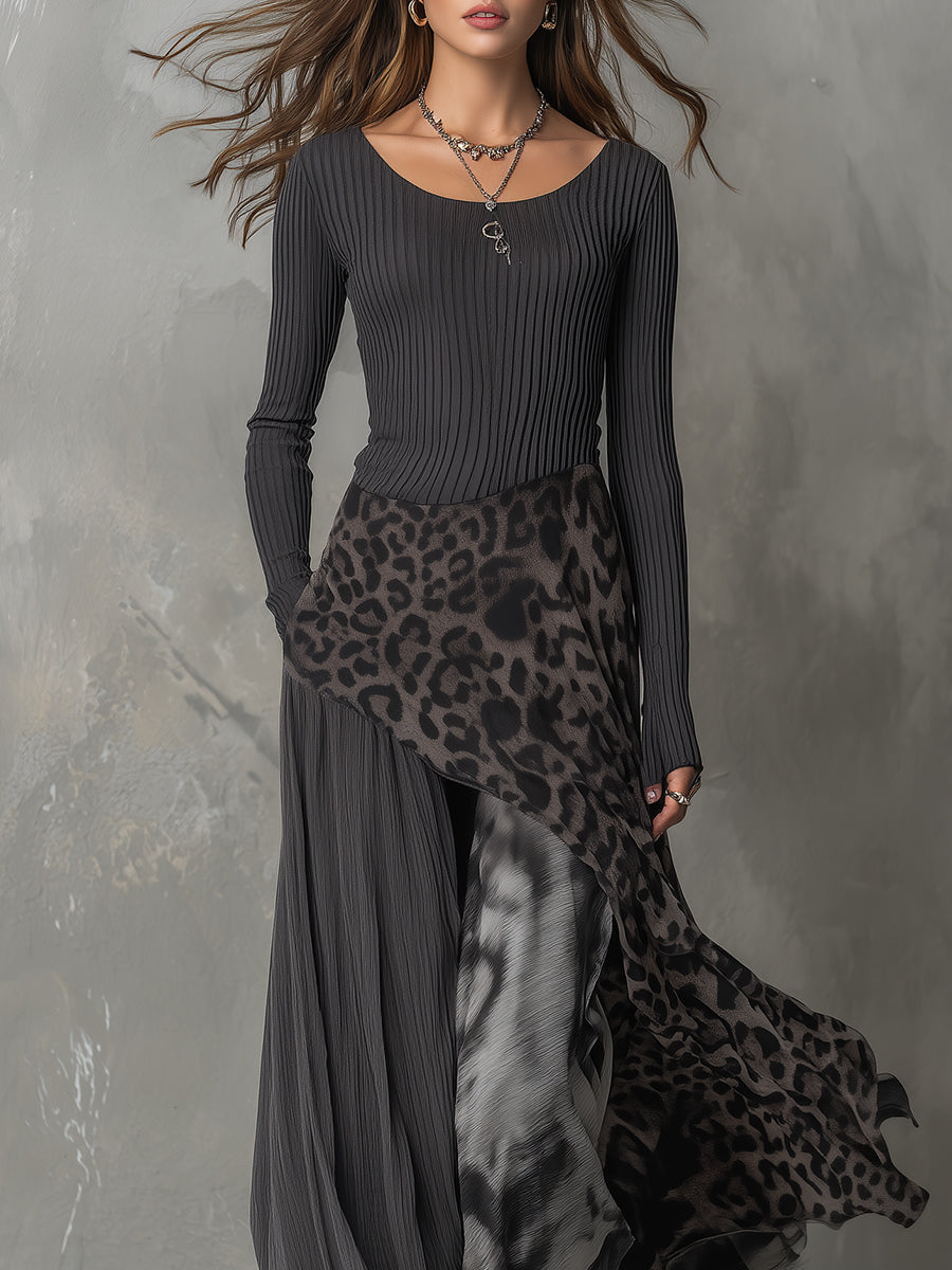 Martina - Długa sukienka w stylu boho z leopardzim wzorem