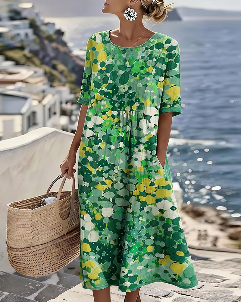 Natalia - Elegancka Kwiatowa Sukienka Midi Na Lato