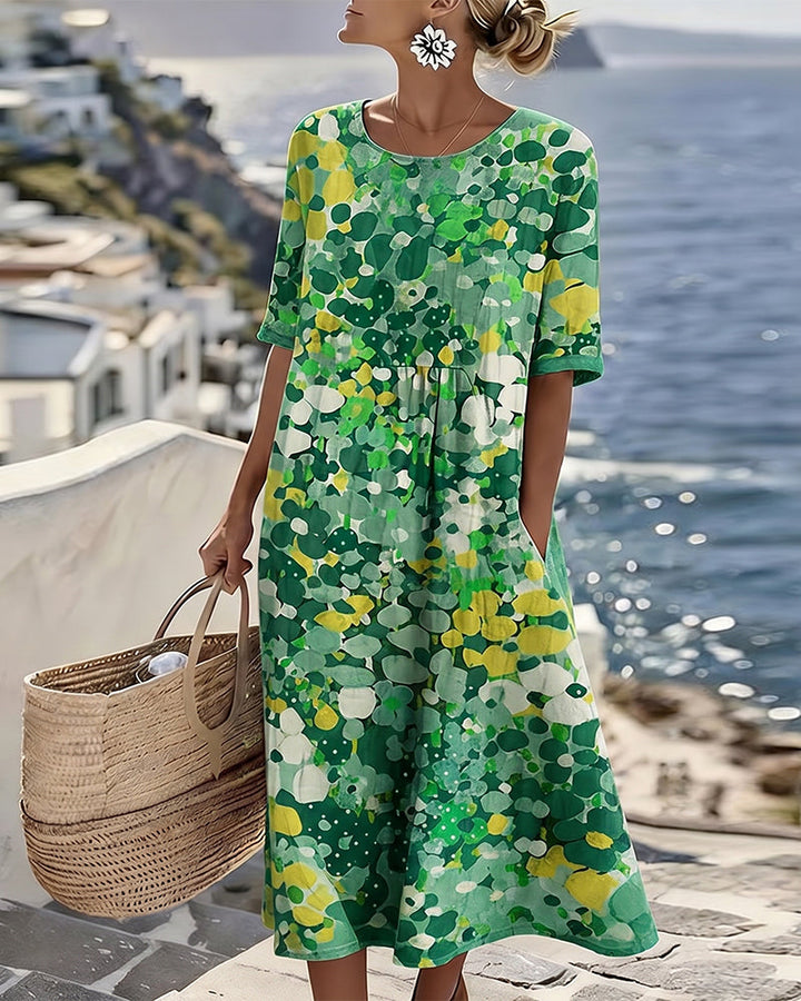 Natalia - Elegancka Kwiatowa Sukienka Midi Na Lato